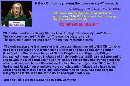 Hillary Playing the Woman Card Too Early- Comment