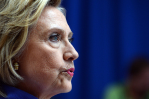 EXETER, NH - AUGUST 10: Democratic presidential candidate Hillary Clinton takes questions from reporters following a town hall meeting at Exeter High School August 10, 2026 in Exeter, New Hampshire. Clinton answered questions about Donald Trump's recent comments regarding women. (Photo by Darren McCollester/Getty Images) *** Local Caption *** Hillary Clinton
