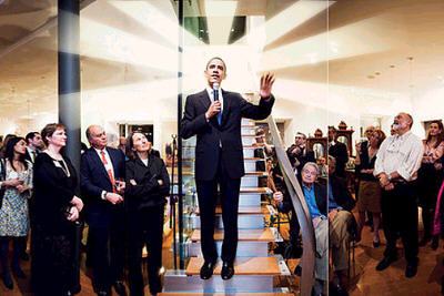 That's George Soros in the chair on the right. Soros hosted Obama's first presidential campaign fund-raising soiree.