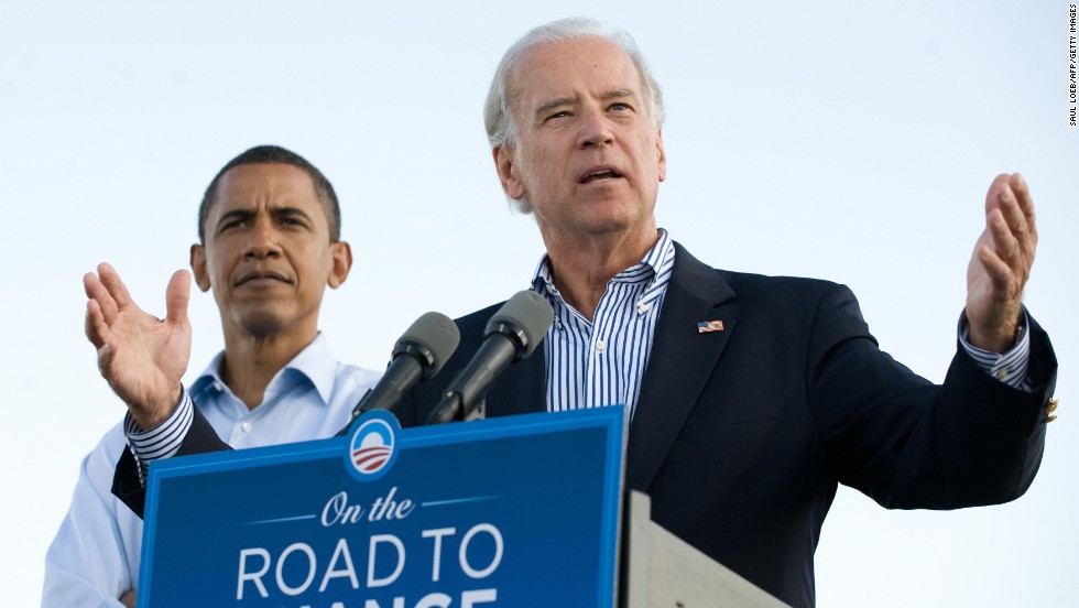 Biden speaks after being introduced as Obama's running mate while campaigning together after the Democratic National Convention in 2008.