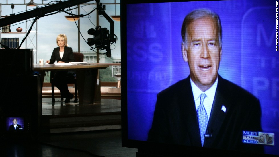 As a ranking member of the Senate Foreign Relations Committee, Biden is interviewed on NBC's "Meet the Press," concerning the war in Iraq on August 14, 2005.