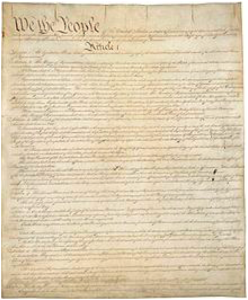 Page one of the original copy of the Constitution (Wikipedia Image)