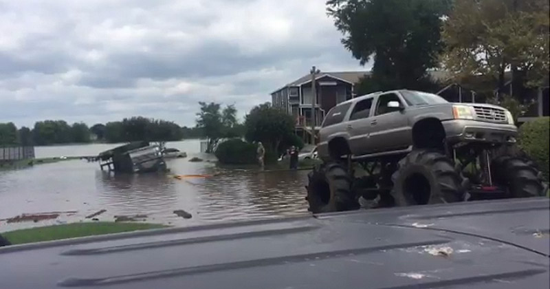 Epic Video: 'Redneck Army' Uses Monster Trucks to Save National Guard From Houston Floods